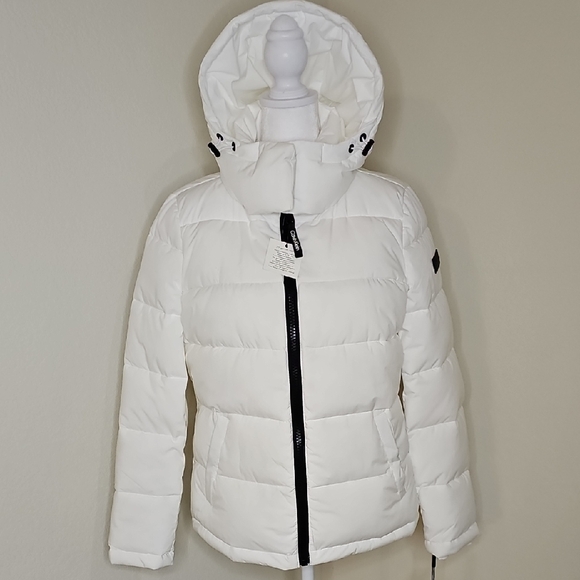 Calvin Klein White Puffer Coat Jacket with Hood - Picture 16 of 16